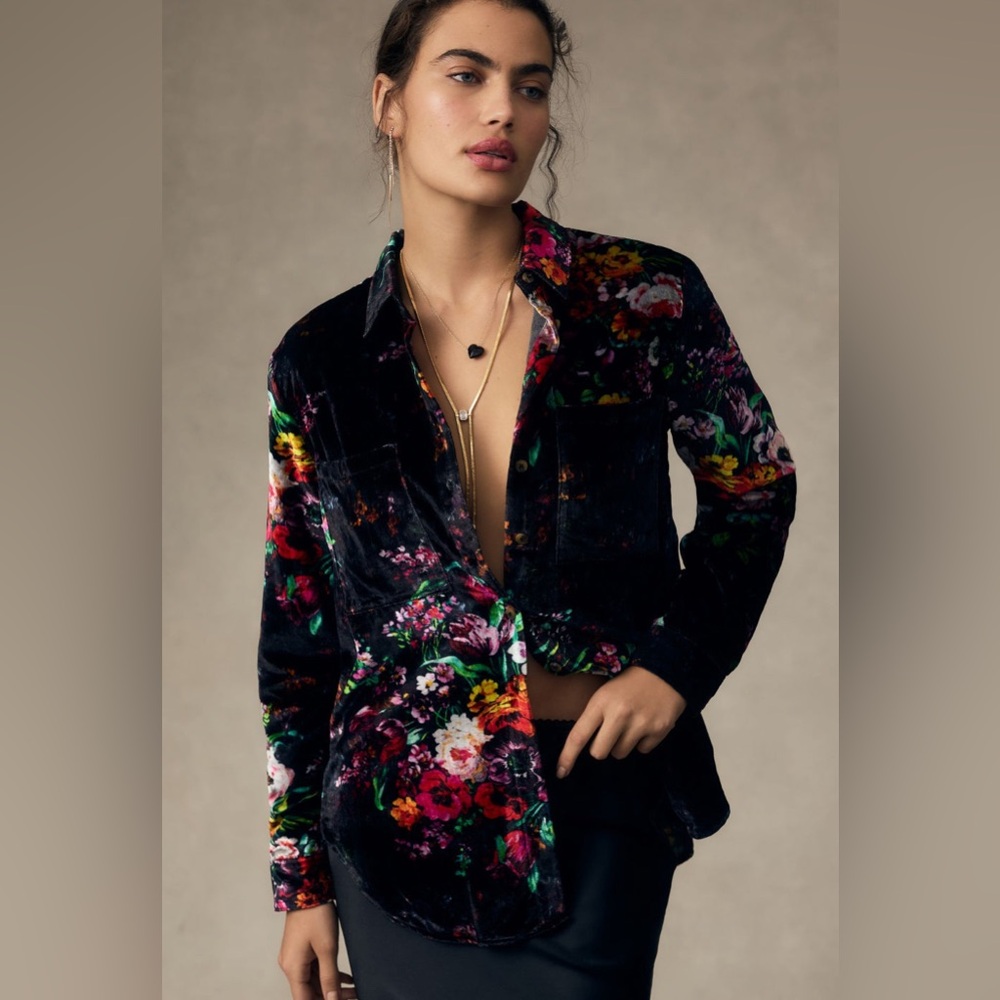 Anthropologie The Hadley Relaxed Buttondown Shirt by Pilcro: Velvet Edition